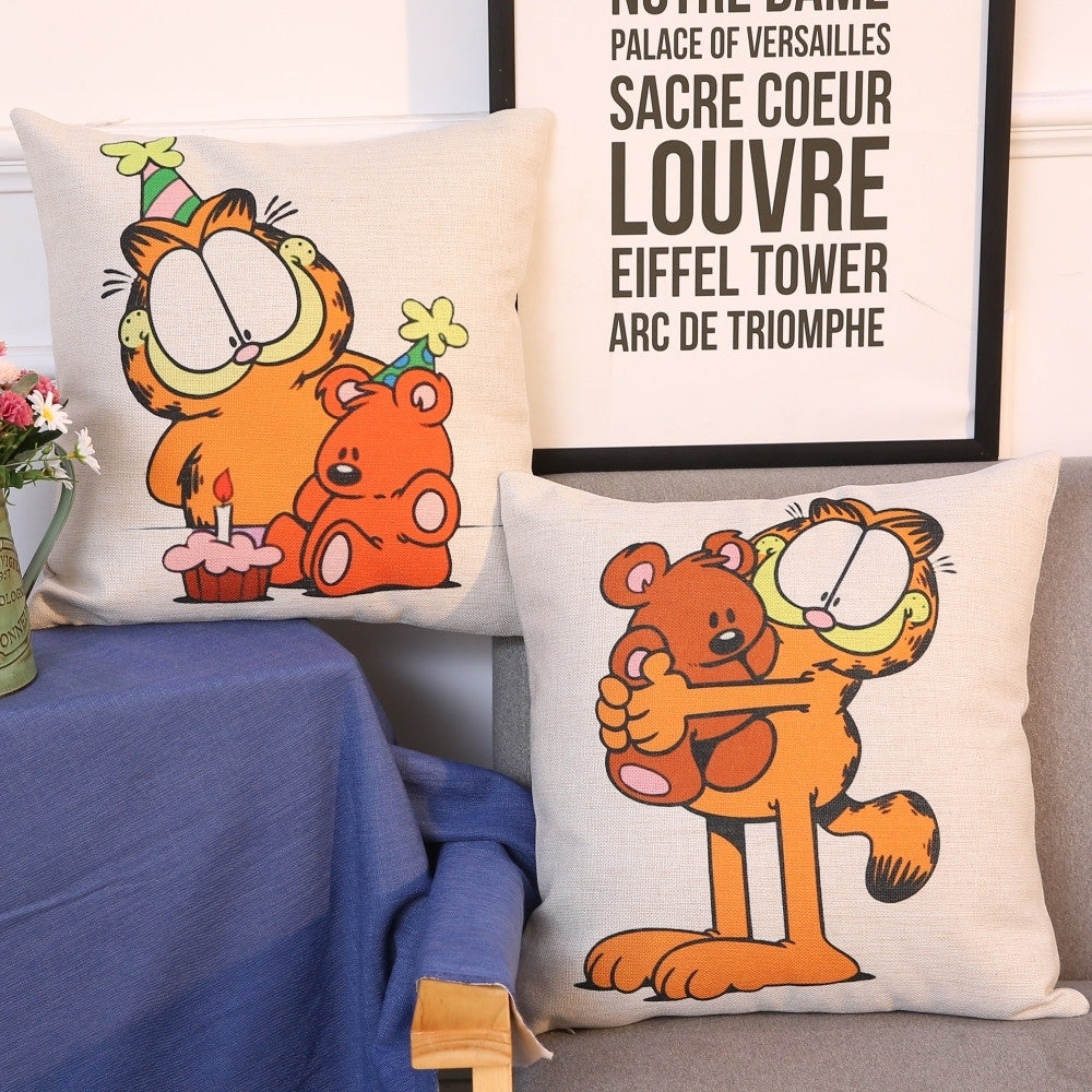 Cartoon Garfield cotton and linen pillowcase cafe car cushion