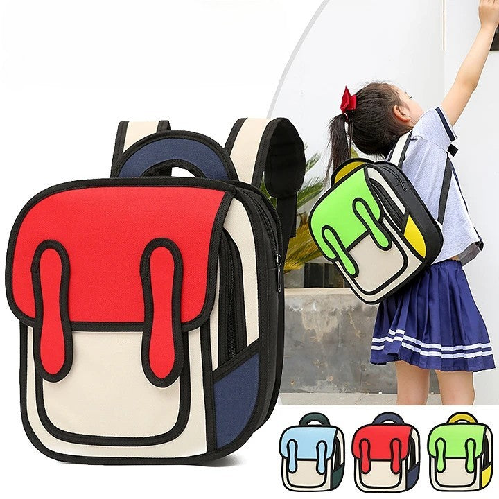 Women Backpack 3D Jump Style 2D Drawing Cartoon Back Bag