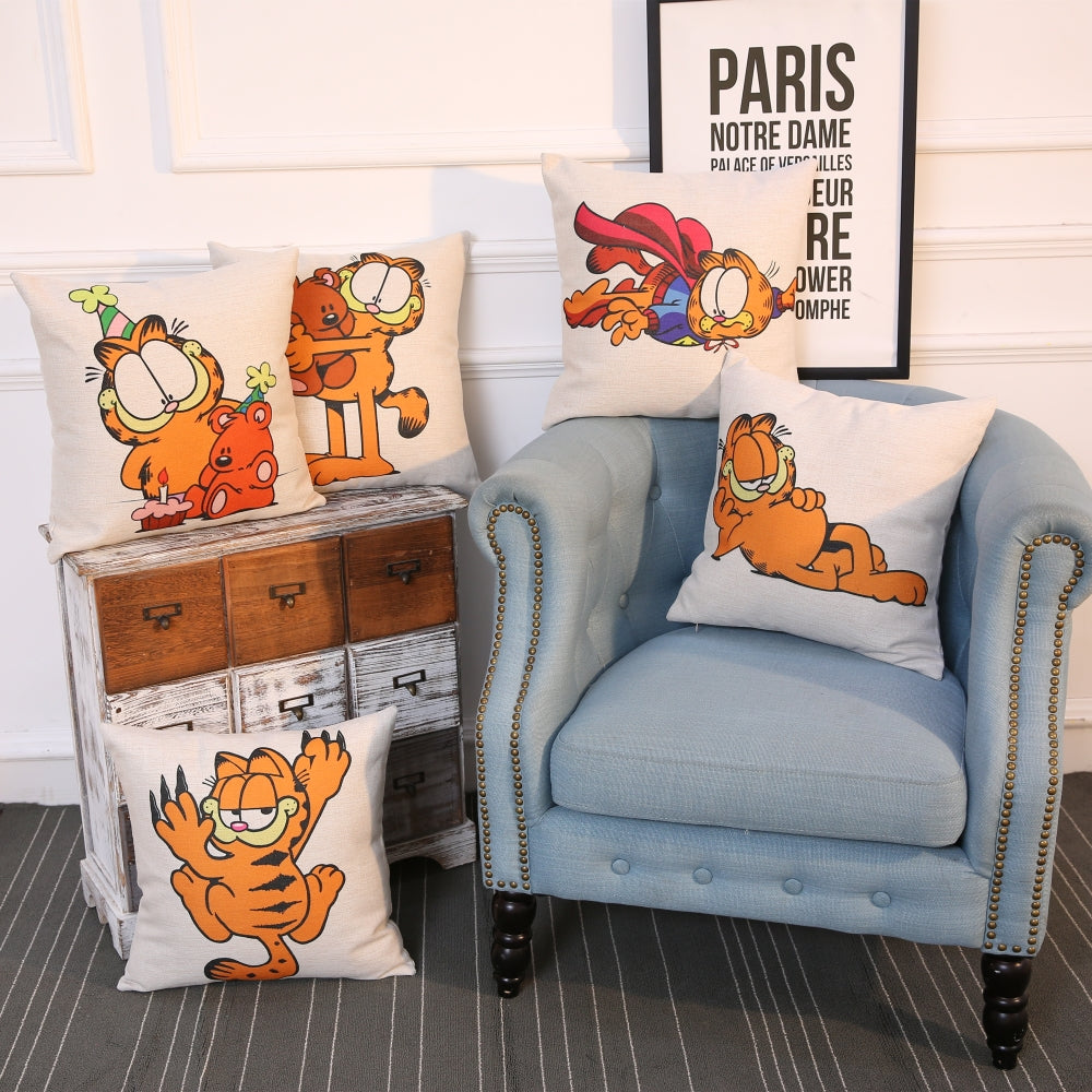 Cartoon Garfield cotton and linen pillowcase cafe car cushion