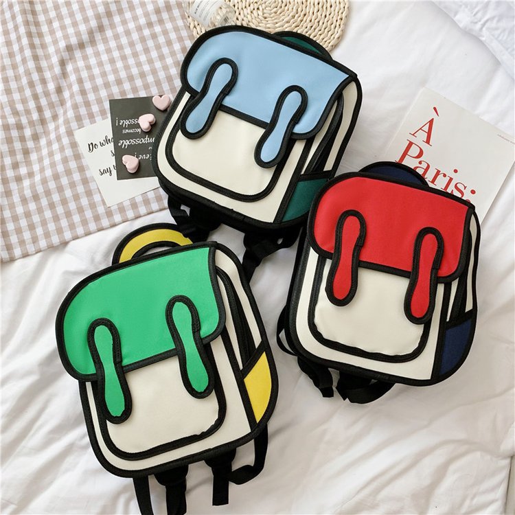 Women Backpack 3D Jump Style 2D Drawing Cartoon Back Bag