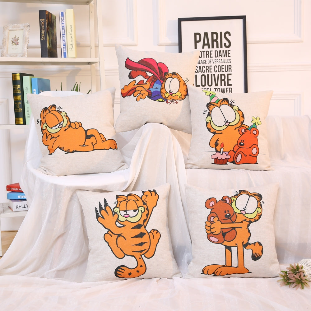 Cartoon Garfield cotton and linen pillowcase cafe car cushion